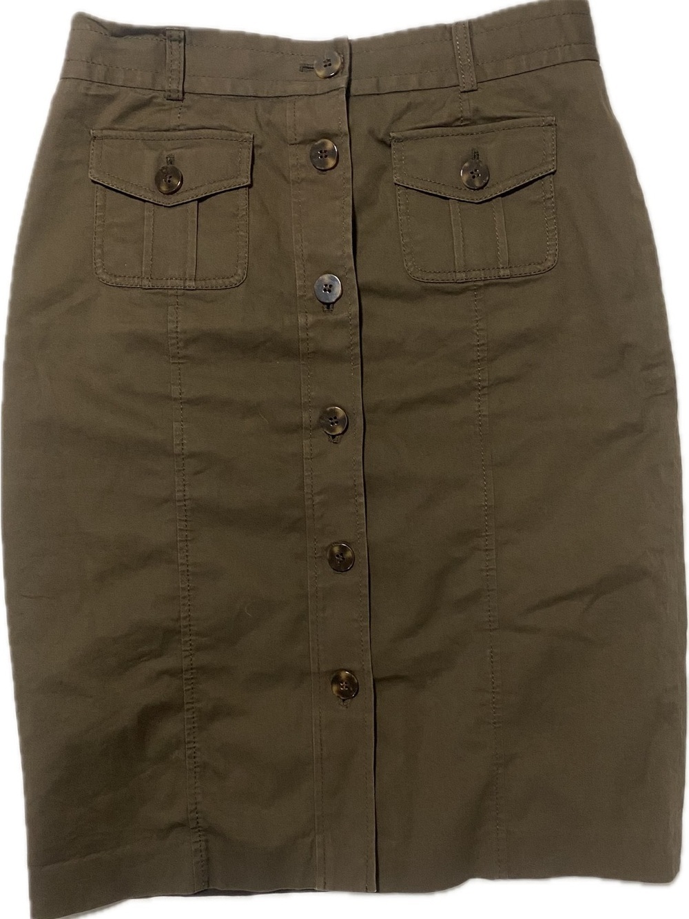 Talbots Olive Utility Button-Front Pencil Skirt